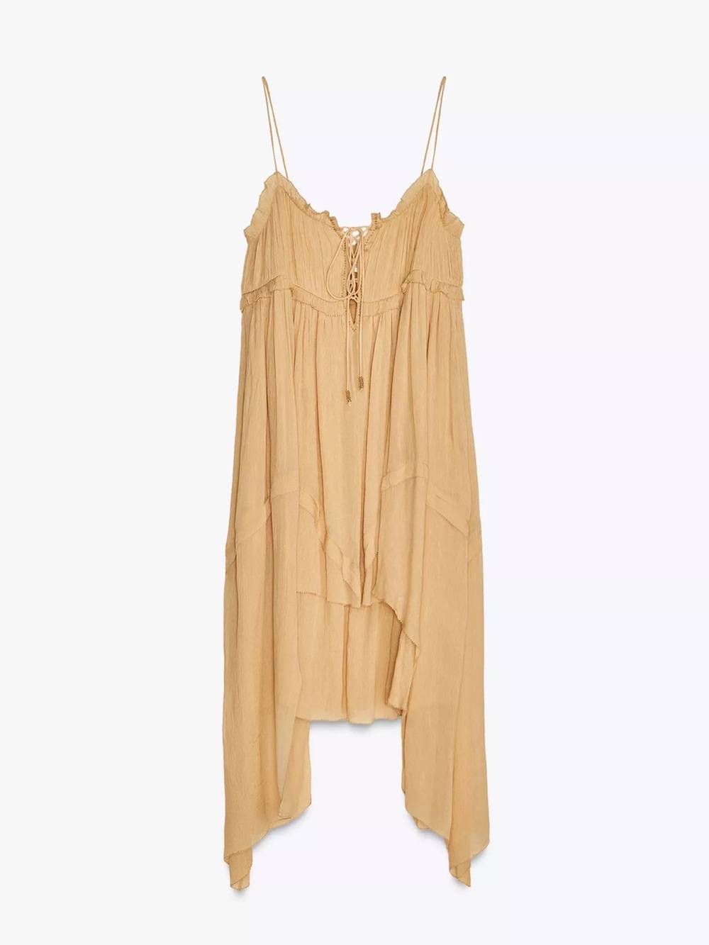 Zara boho Lace-Up Spaghetti-Strap Midi summer Dress in faded peach orange